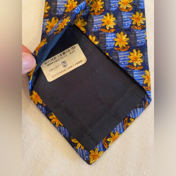 Ermenegildo Zegna Blue Silk Geo Sunflower Neck Tie Length 57” Width 3.5" - Picture 3 of 5